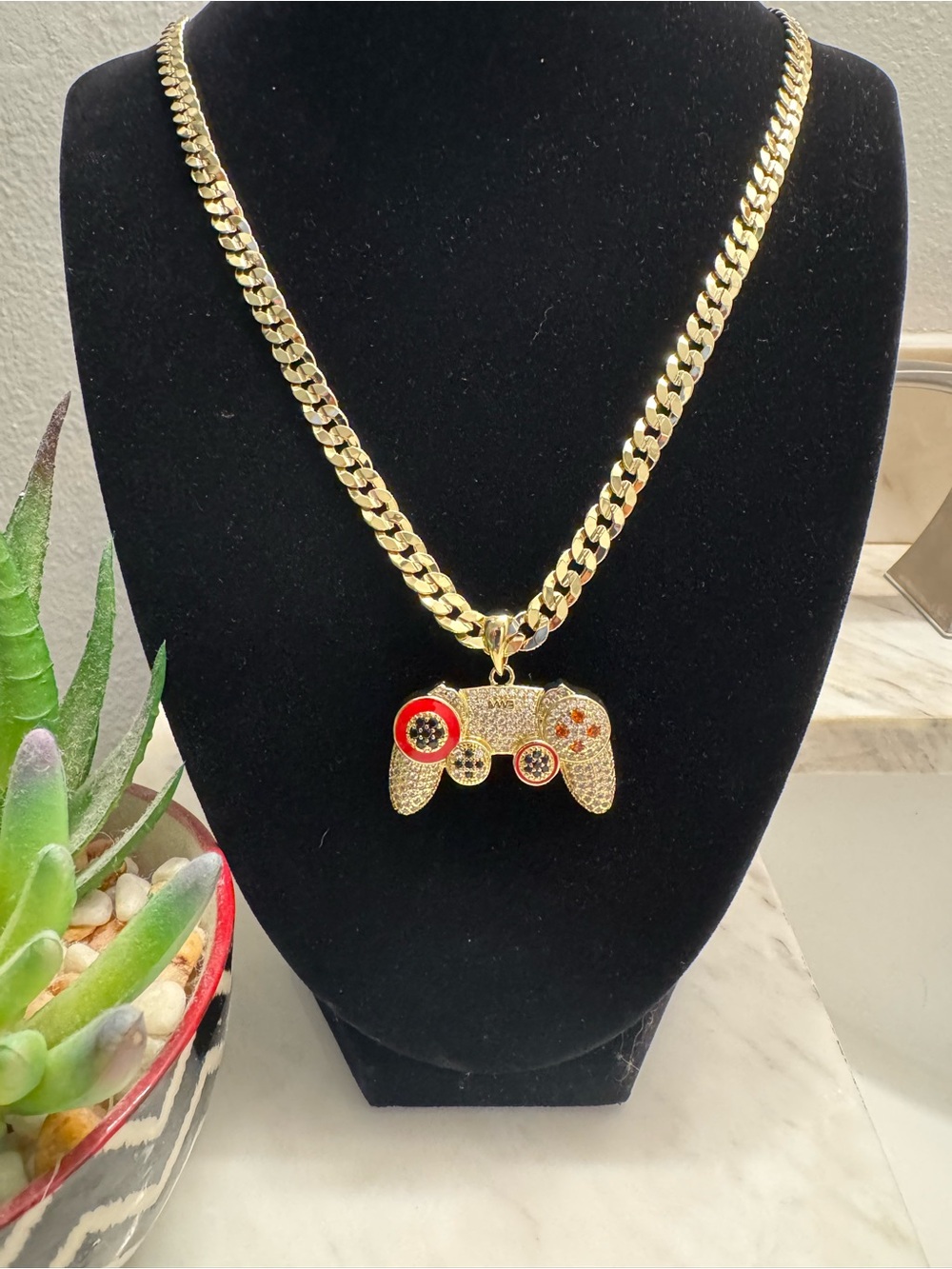 Gold Plated Gamer Controller Pendant Necklace - Black & Gold